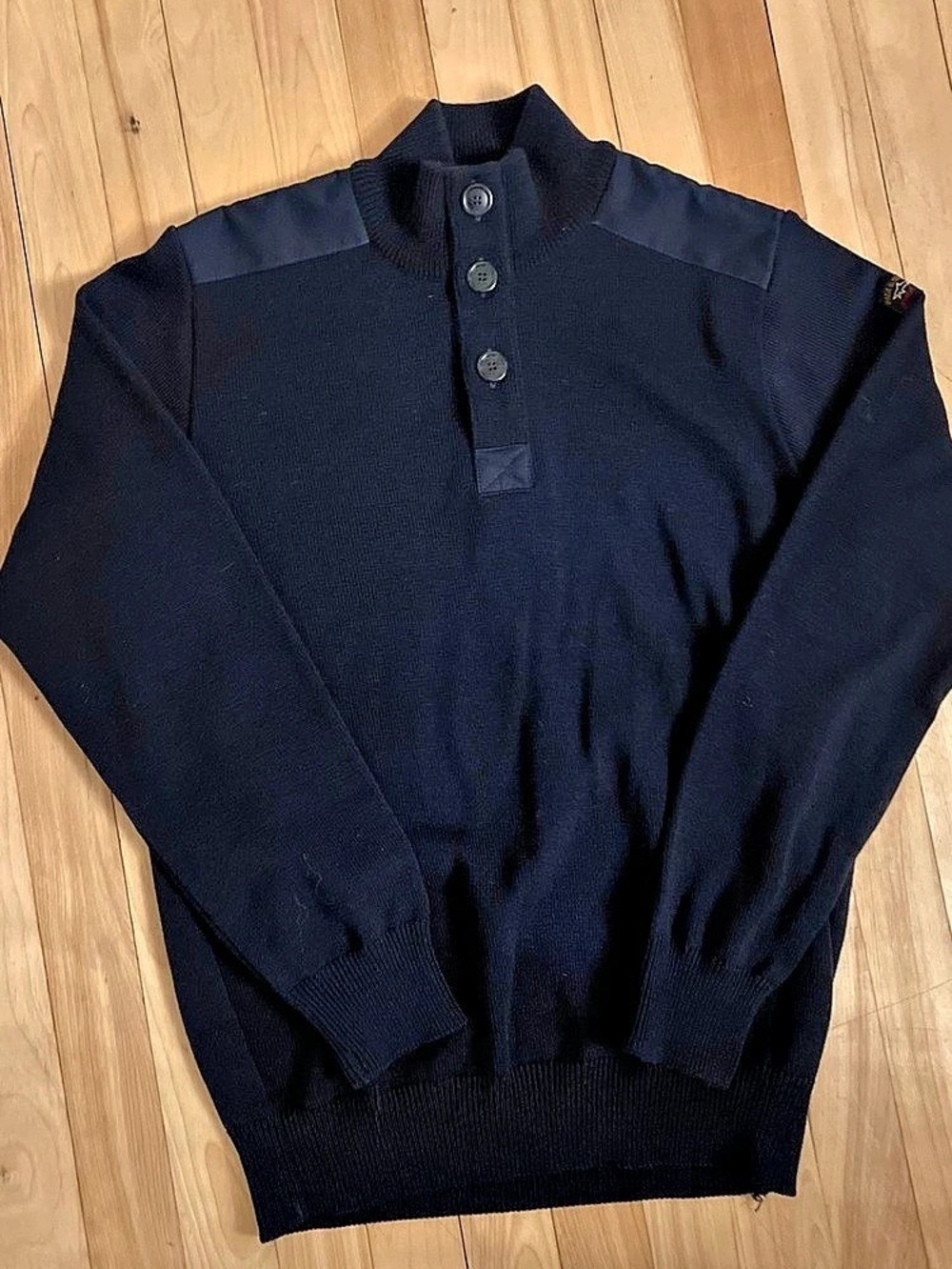 Authentic Paul & Shark Yachting Wool Henley Mock Neck Sweater Black Wool Blend M